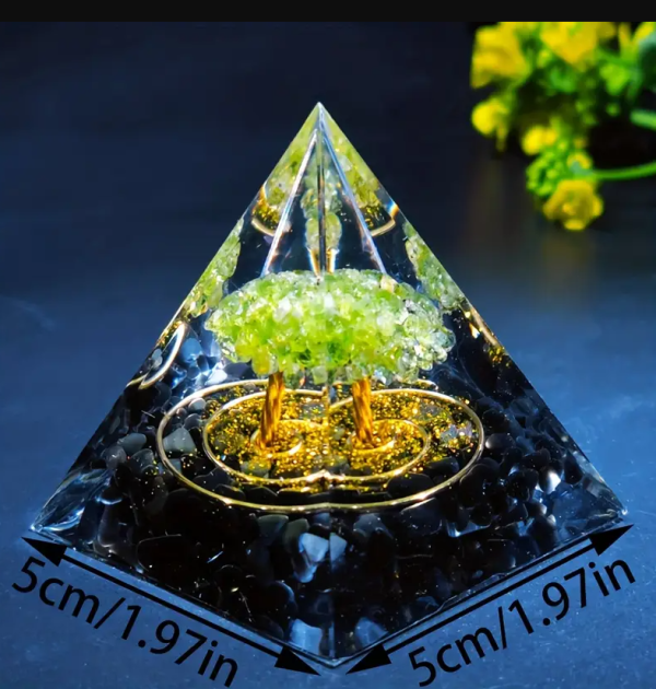 Orgone Hayat Ağacı Piramidi – Doğal Obsidyen ve Peridot Enerji - Görsel 2
