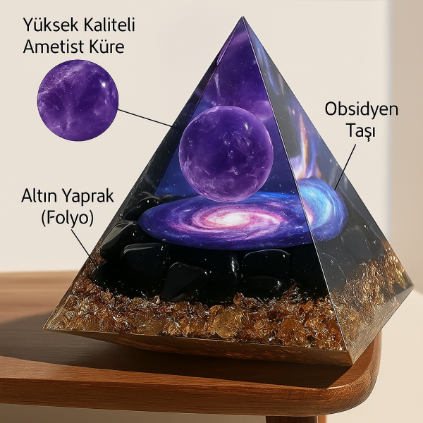 Orgon Bakır Vorteks Ametist Kristal Piramit - Görsel 3