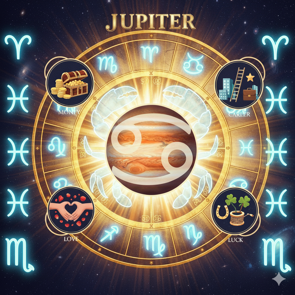 Jüpiter Yengeç Burcunda: 12 Yükselen Burca Göre Şans ve Zorlanma Rehberi (10 Haziran 2025 – 30 Haziran 2026)
